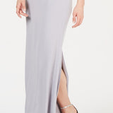 Adrianna Papell Women's Blouson Cowlneck Gown Silver Size 6