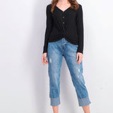 Hippie Rose Juniors' Twist-Front Button-Up Top Black Size Small