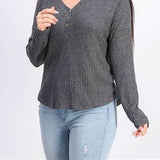 Hippie Rose Juniors' Henley Waffle Knit Top Steel Gray Size Extra Small