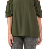 Michael Kors Womens Green Short Sleeve Jewel Neck Top Green Size Medium