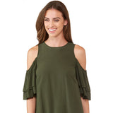 Michael Kors Womens Green Short Sleeve Jewel Neck Top Green Size Medium