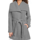 Madden Girl Juniors' Asymmetrical Belted Wrap Coat Silver Size Medium