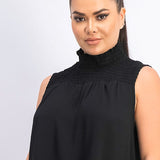 Rachel Rachel Roy Women's Mindi Smocked Mock-Neck Top Black Size 2 Extra Large