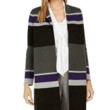 Calvin Klein Women's Striped Open-Front Cardigan Gray Size Medium