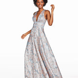 Speechless Women's Juniors' Floral Jacquard Gown  Pink / Blue Size 5