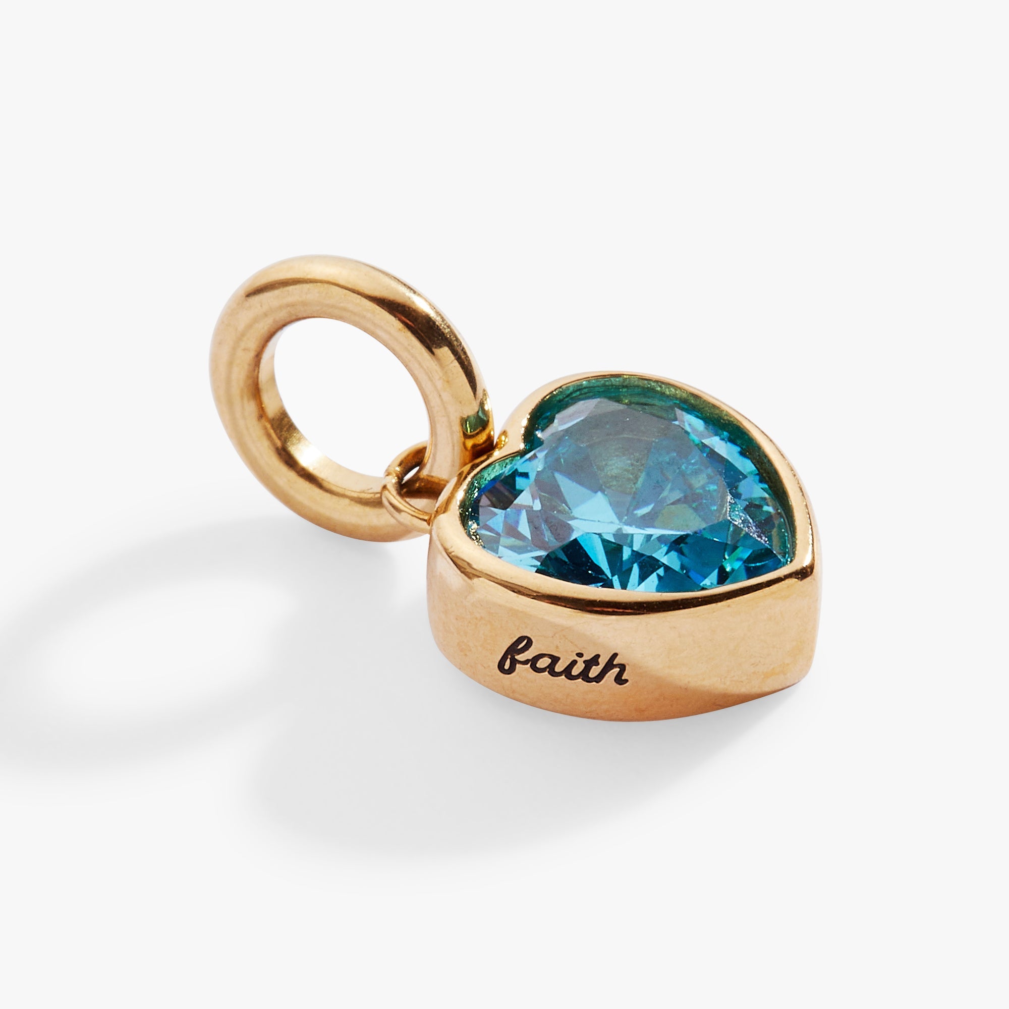 March 'faith' Heart Birthstone Charm