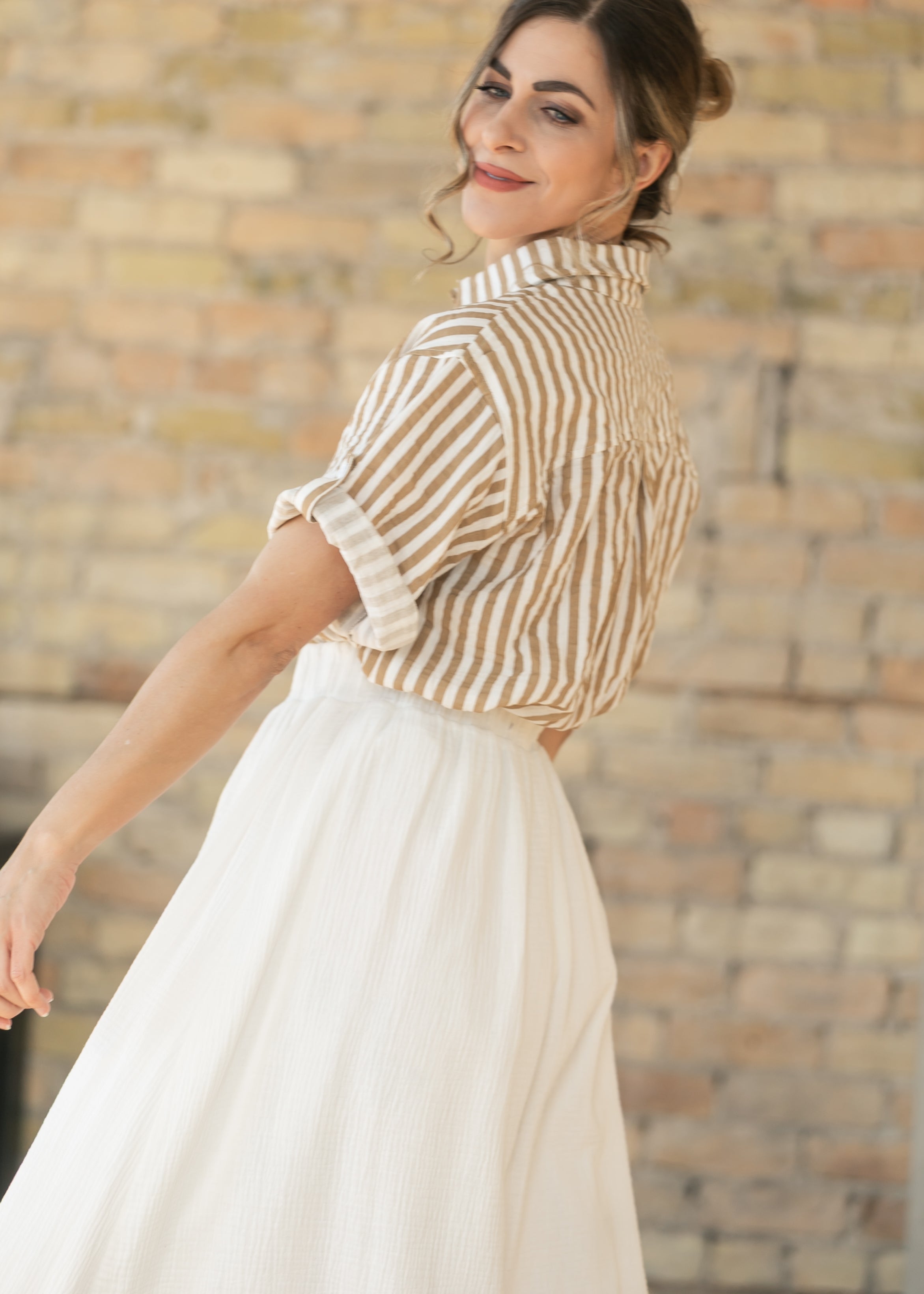 Marlaina Cotton Gauze Striped Button Up Top