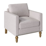 Marlow Beige Upholstered Accent Armchair with Square Arms and Bronze Nailhead Trim