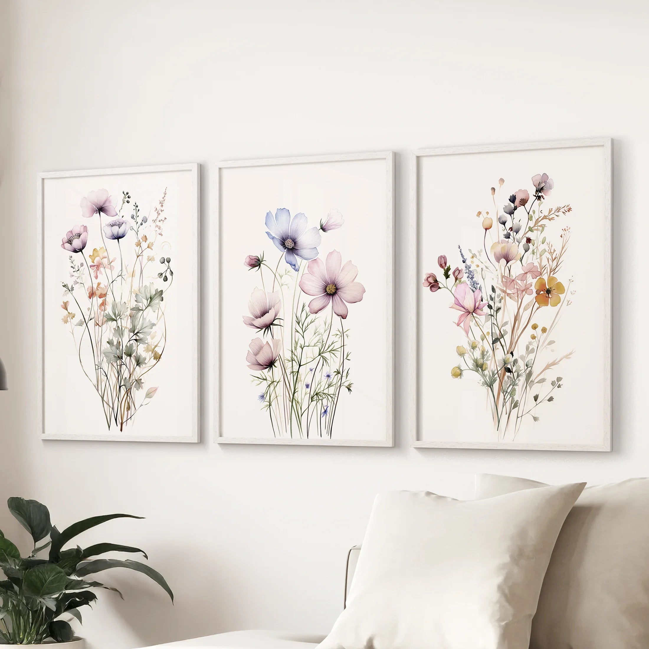 Watercolor Floral Wall Art (Set of 3 Botanical Prints)