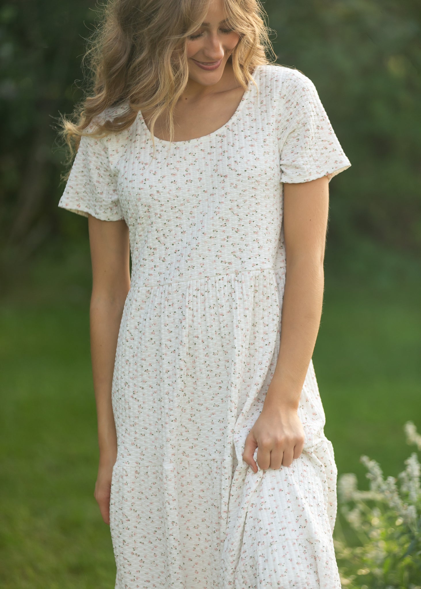Melanie White Floral Tiered Midi Dress