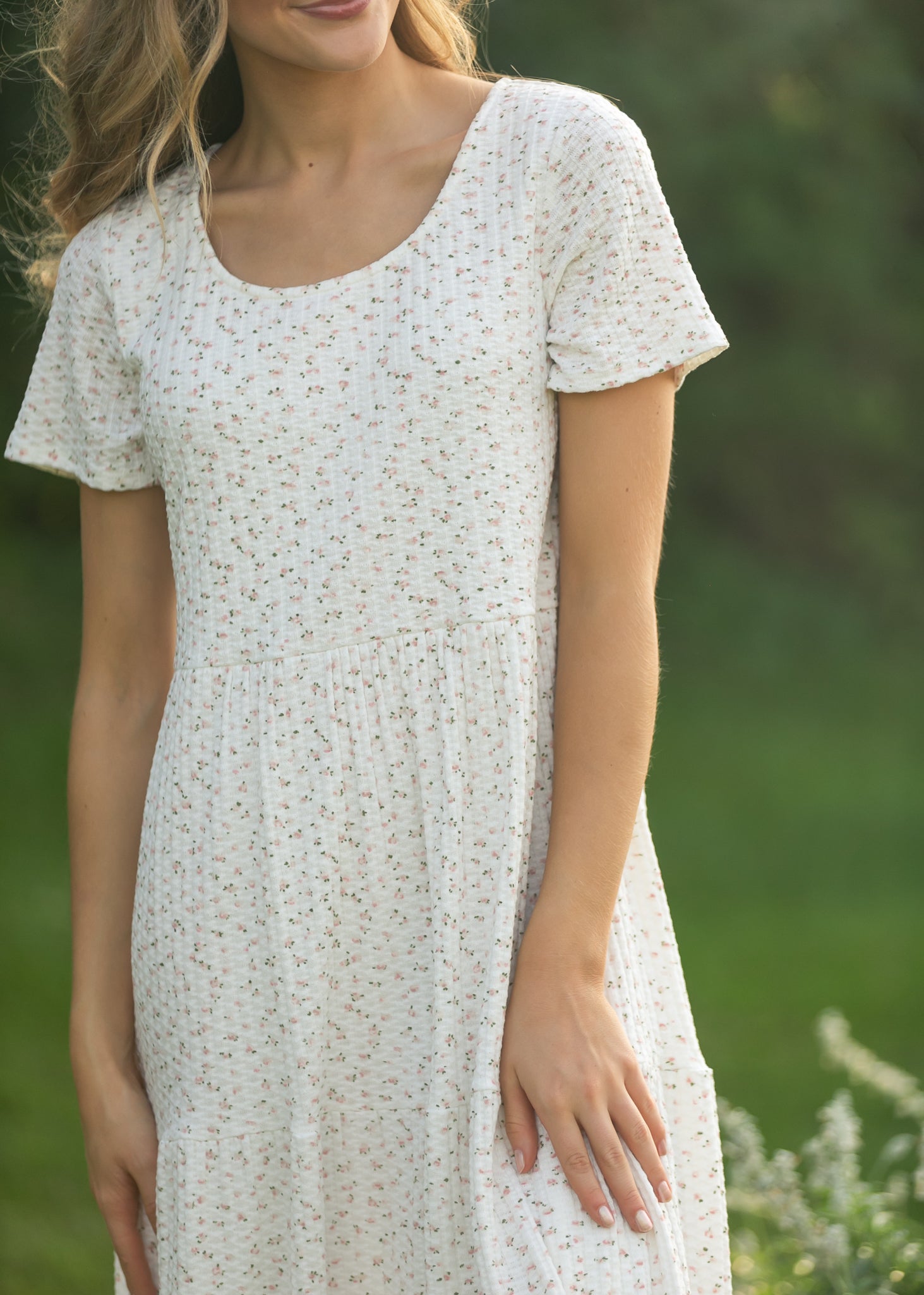 Melanie White Floral Tiered Midi Dress