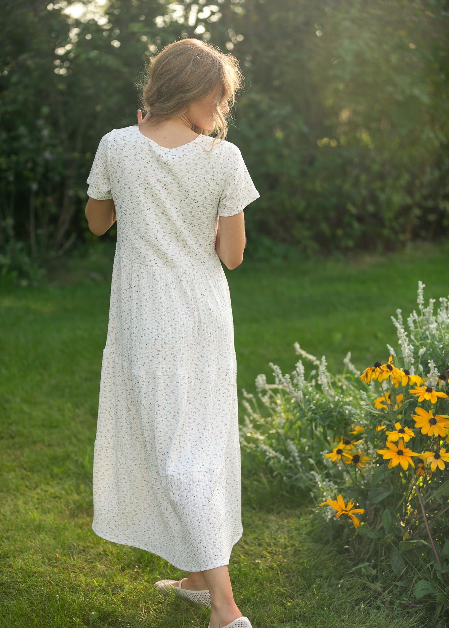 Melanie White Floral Tiered Midi Dress