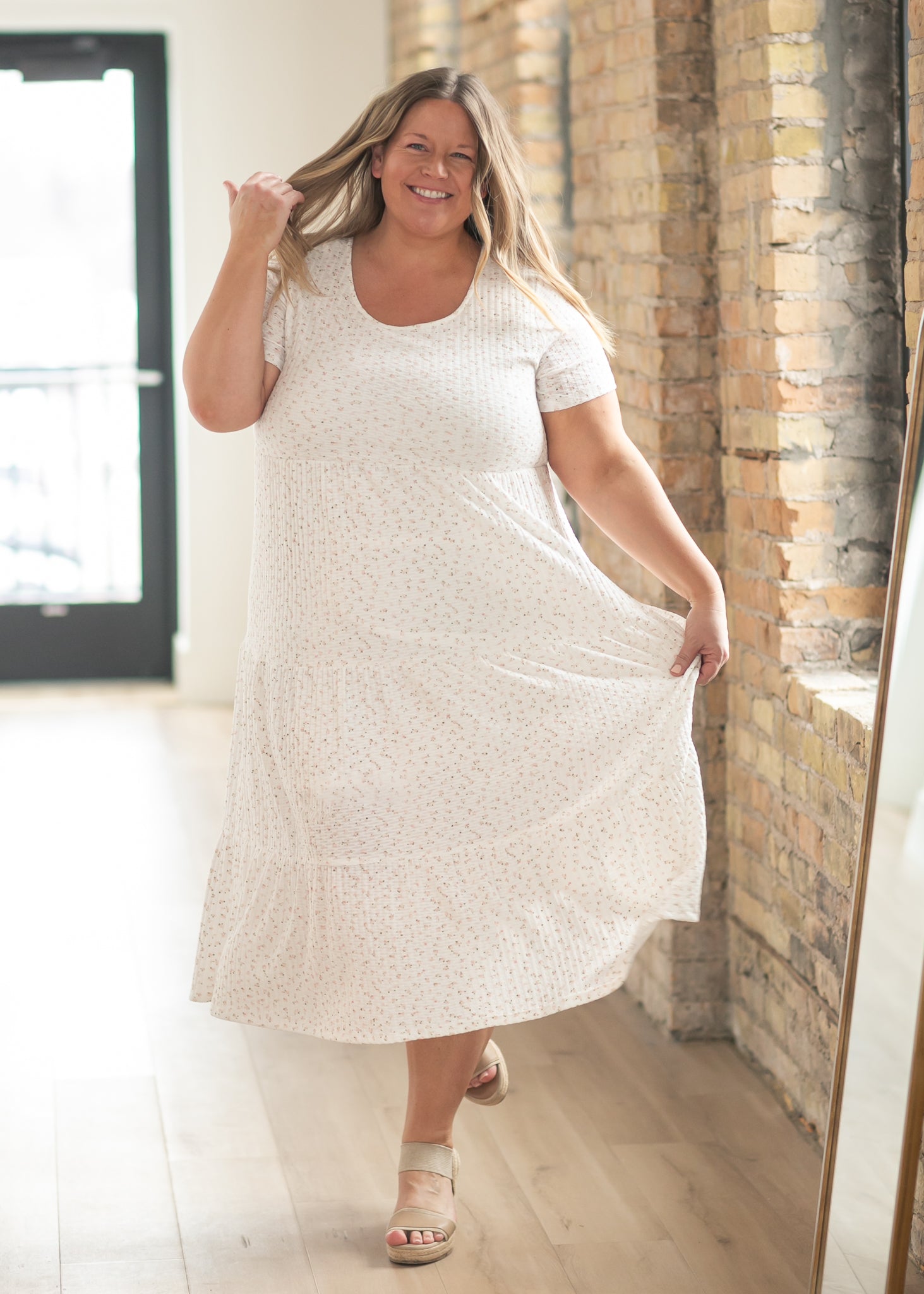 Melanie White Floral Tiered Midi Dress
