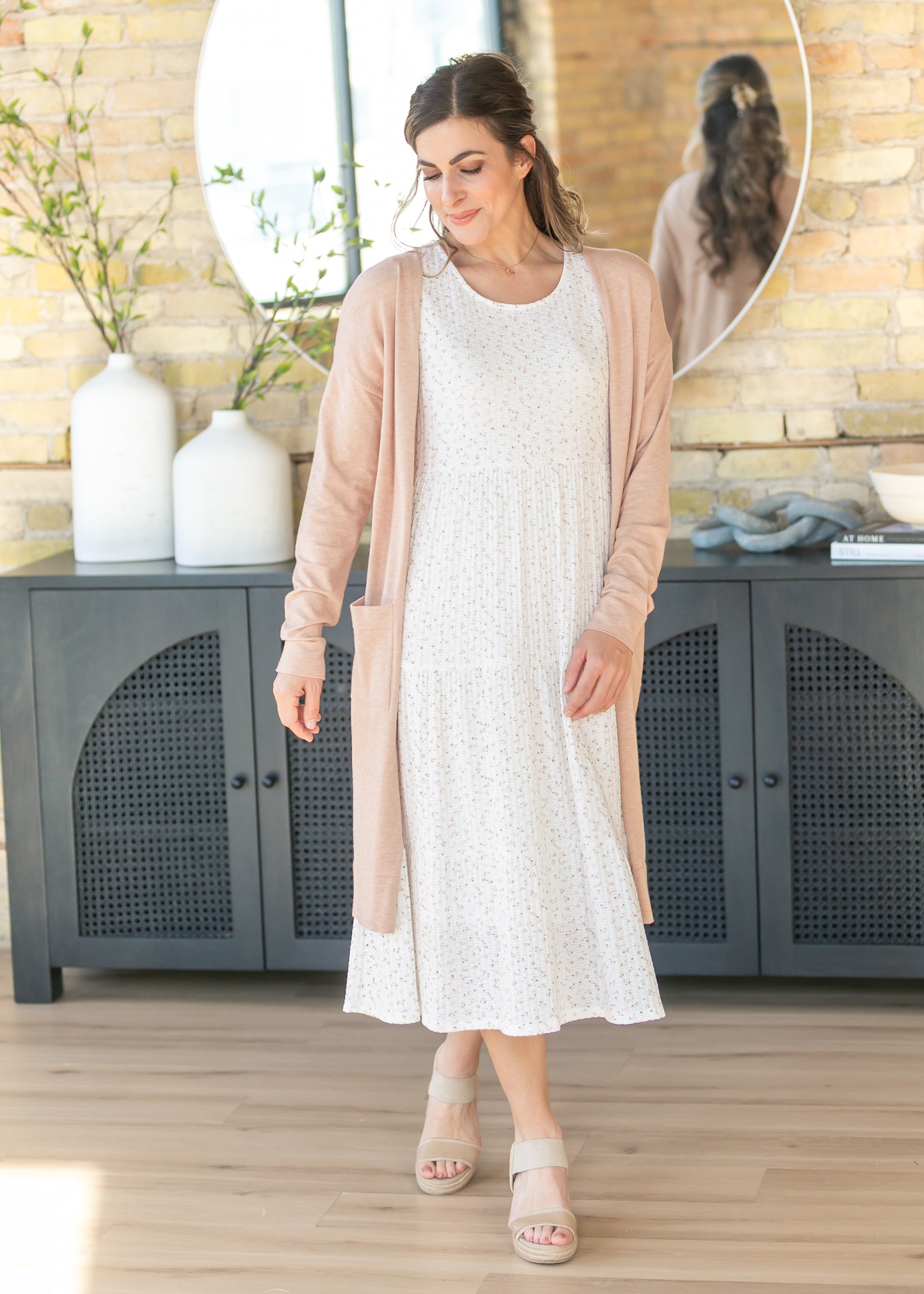 Melanie White Floral Tiered Midi Dress