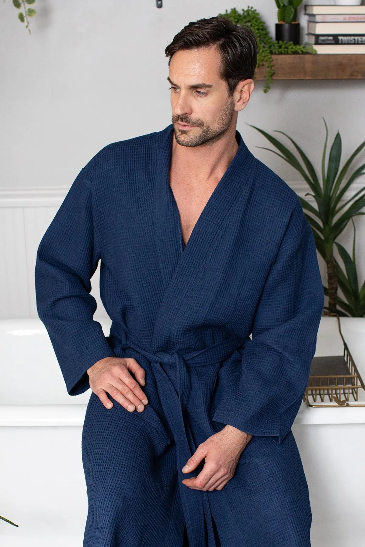 Waffle Spa Bathrobe for Men -  Absorbent, Lightweight