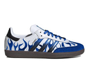 "Metallic Blue Flames" Adidas Sambas Hand Painted Shoes