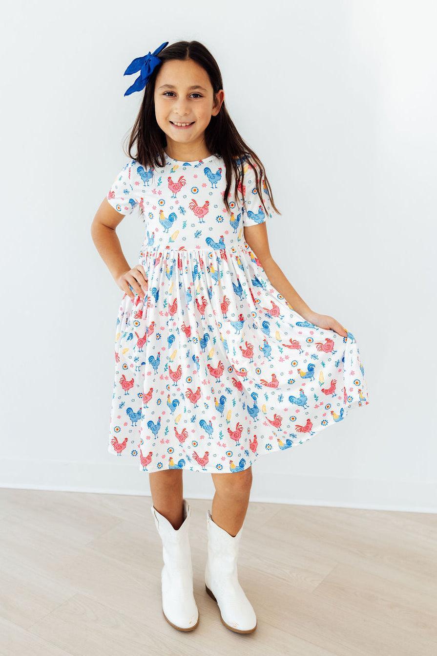 Rainbow Roosters S/s Pocket Twirl Dress