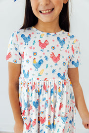 Rainbow Roosters S/s Pocket Twirl Dress