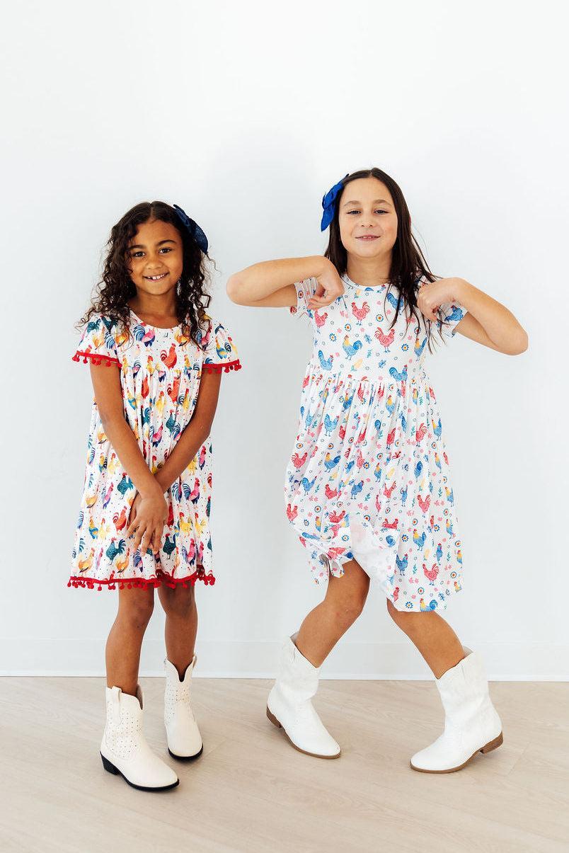 Rainbow Roosters S/s Pocket Twirl Dress