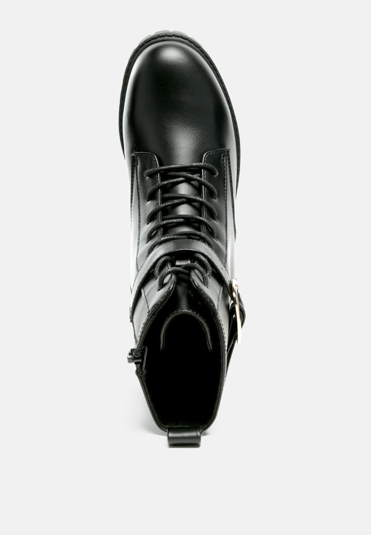 Norsa Lace-up Buckled Biker Boots