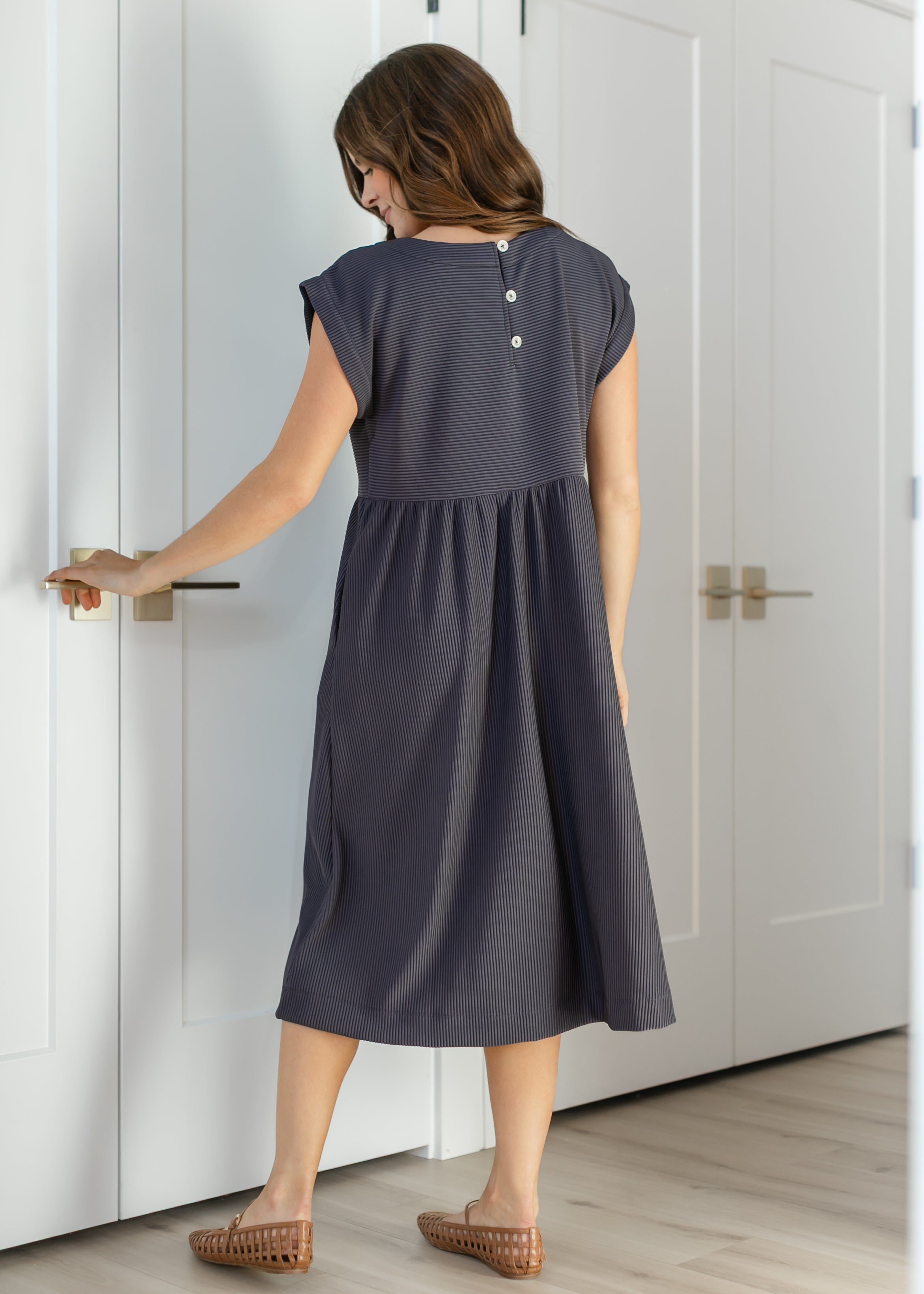 Olivia Dusty Navy Cap Sleeve Midi Dress