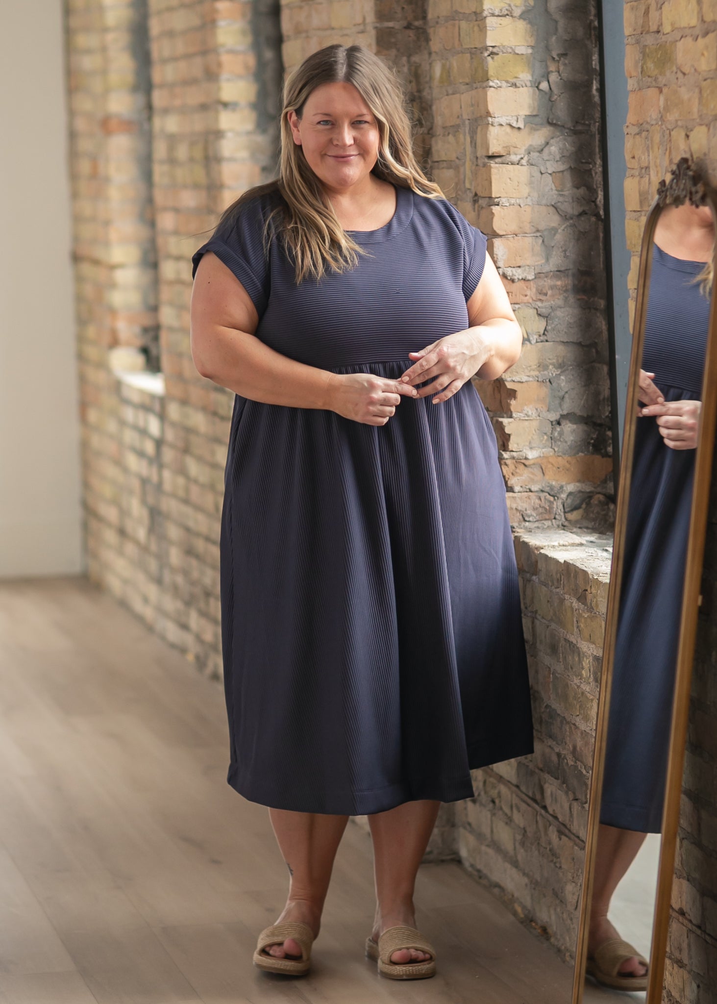 Olivia Dusty Navy Cap Sleeve Midi Dress
