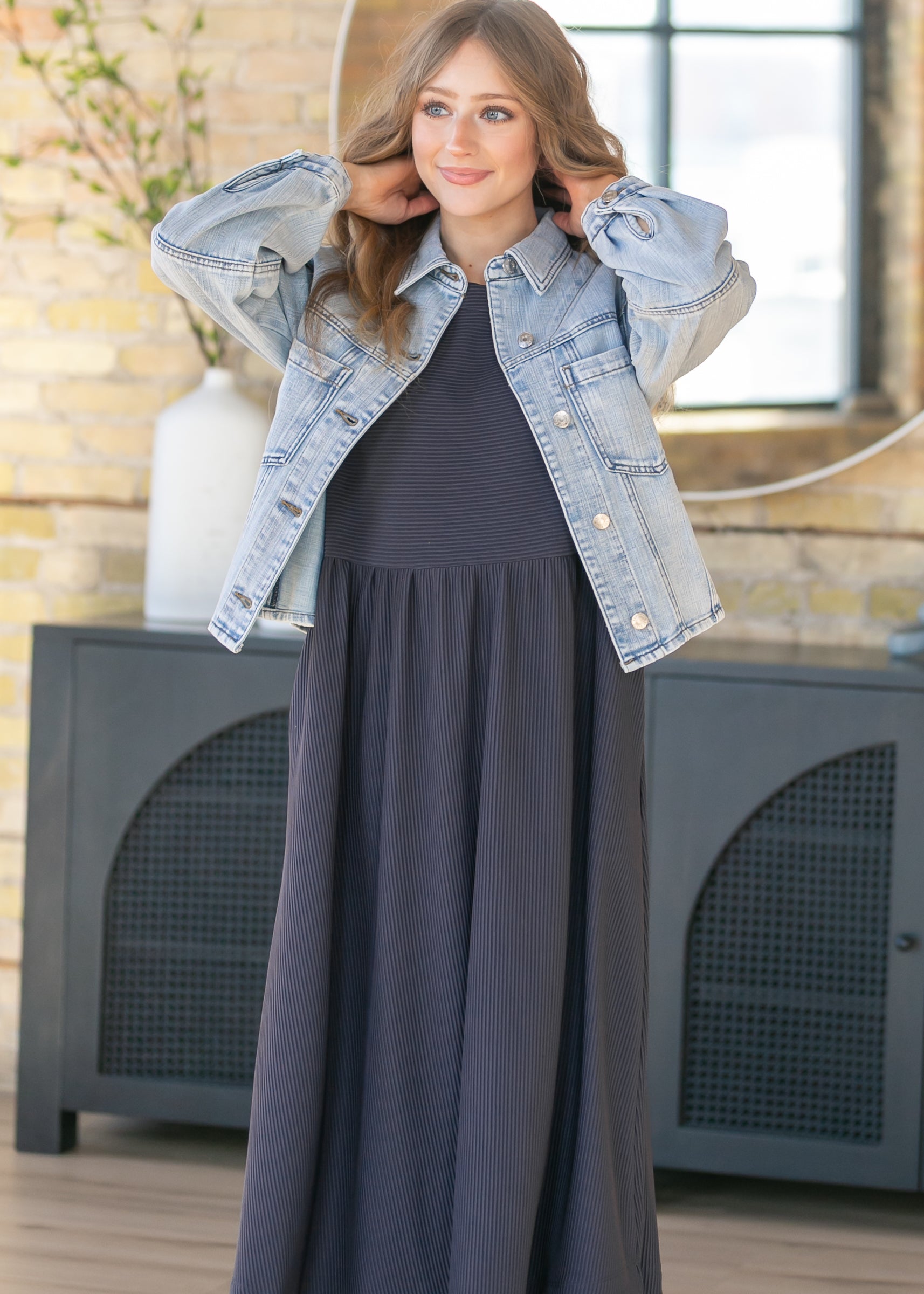 Olivia Dusty Navy Cap Sleeve Midi Dress