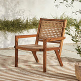 Outdoor Solid Wood and Rattan Accent Chair