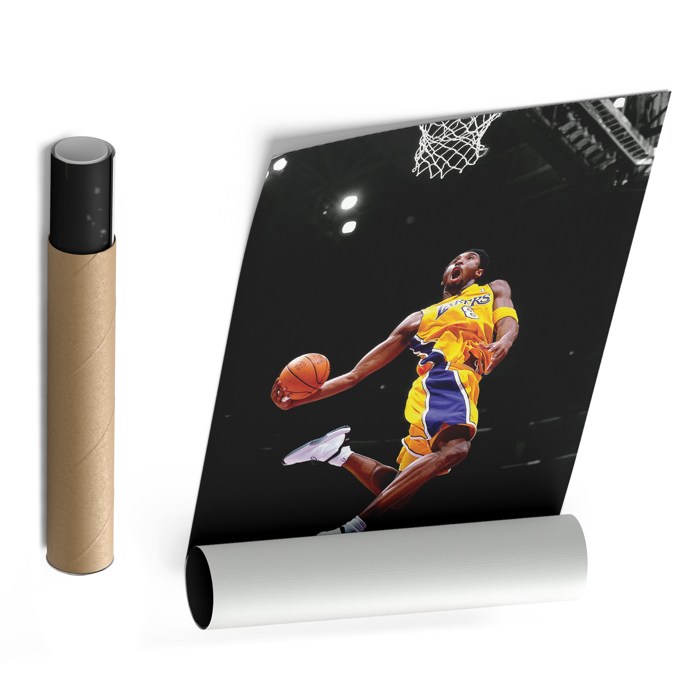 Kobe Bryant Lakers Flying Dunk Canvas Wall Art Decor - Nba Action Art