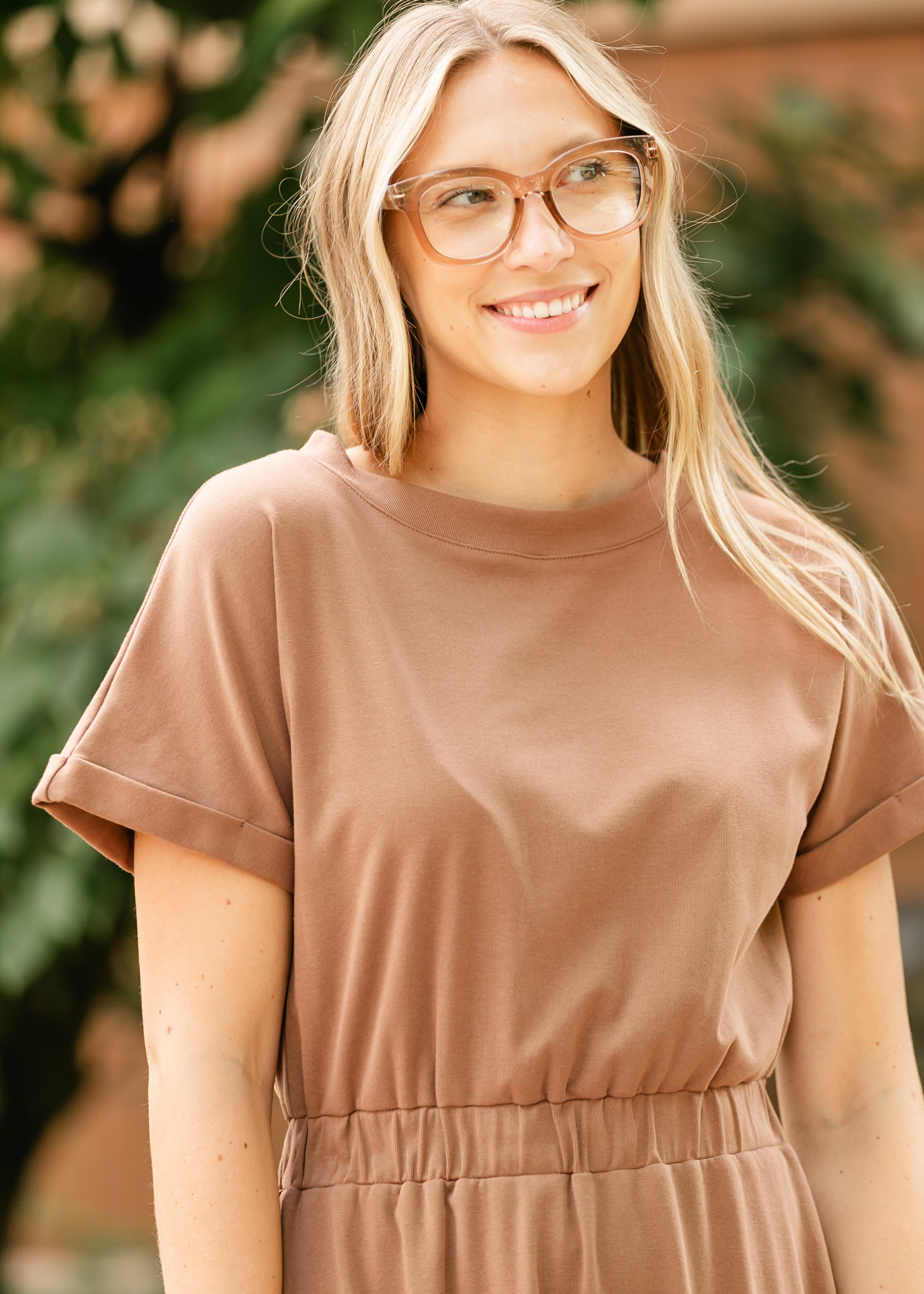 Casey Brown Cap Sleeve Midi Dress