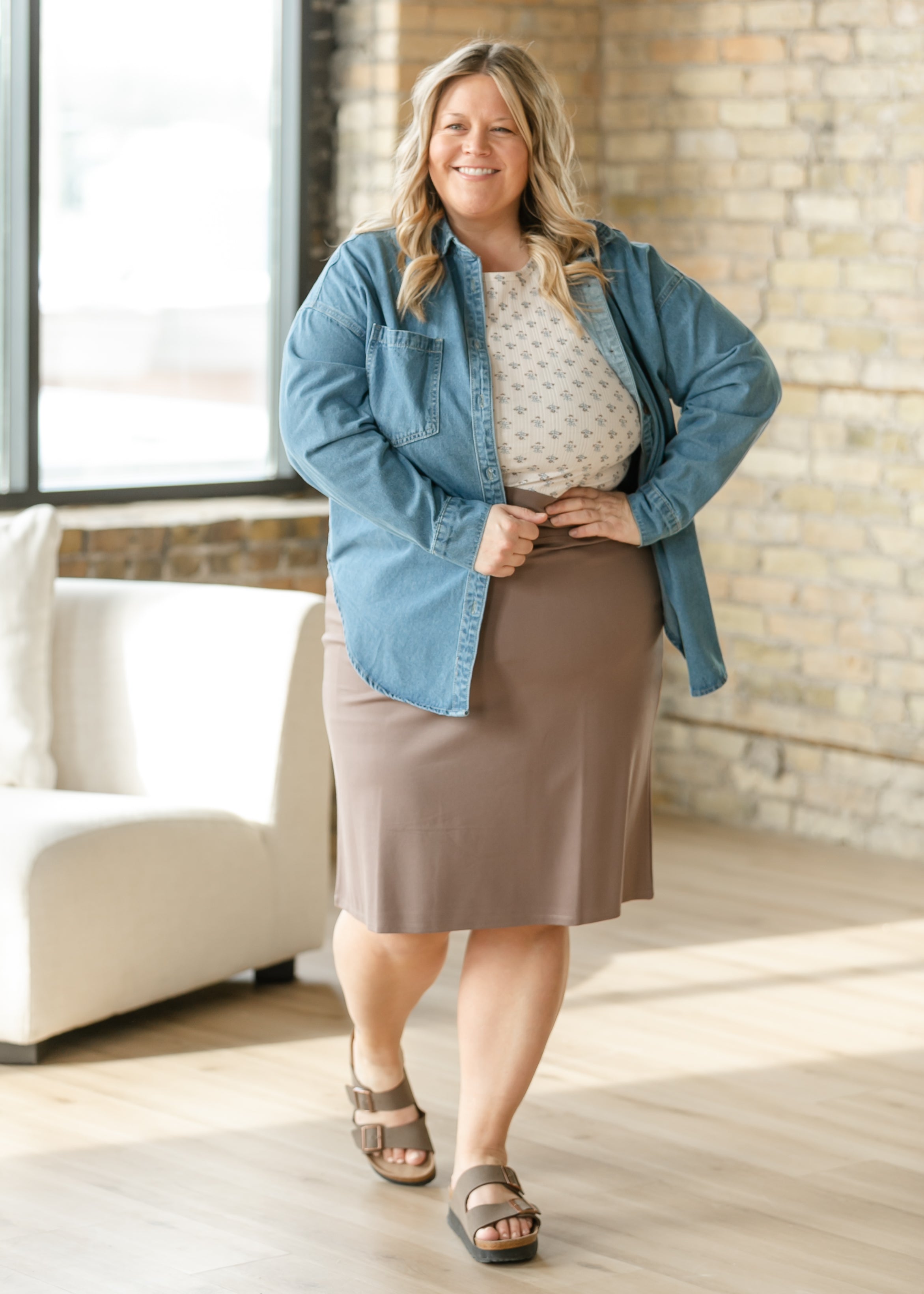 Quinn Deep Taupe Knit Midi Skirt