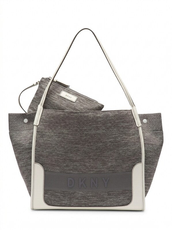 Dkny Gray Marled Ebony Knitted Large Ew Top Handle Tote Handbag