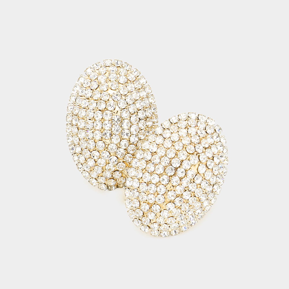 Rhinestone Pave Oval Evening Clip On Earrings