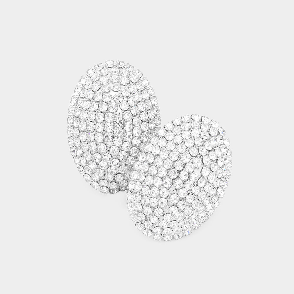 Rhinestone Pave Oval Evening Clip On Earrings