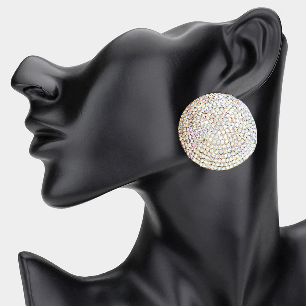 Rhinestone Pave Round Clip On Evening Earrings