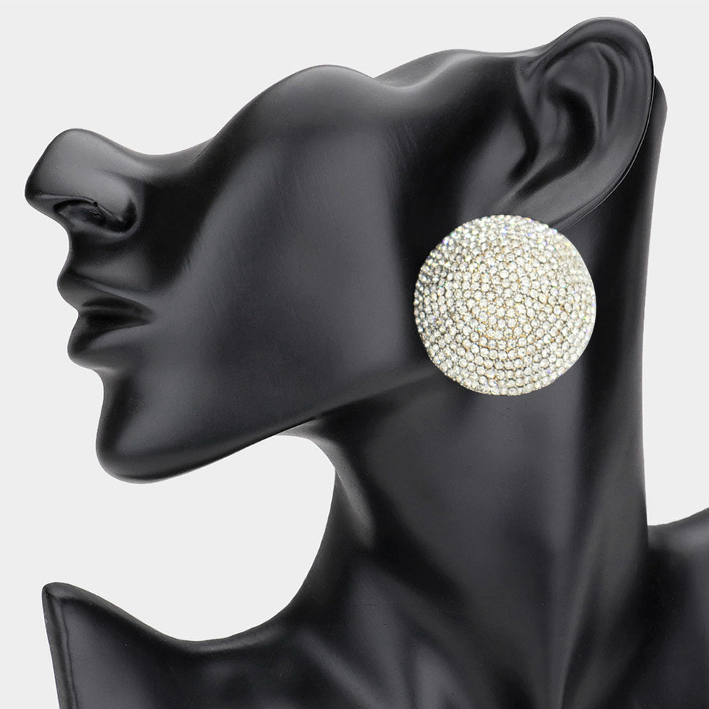 Rhinestone Pave Round Clip On Evening Earrings