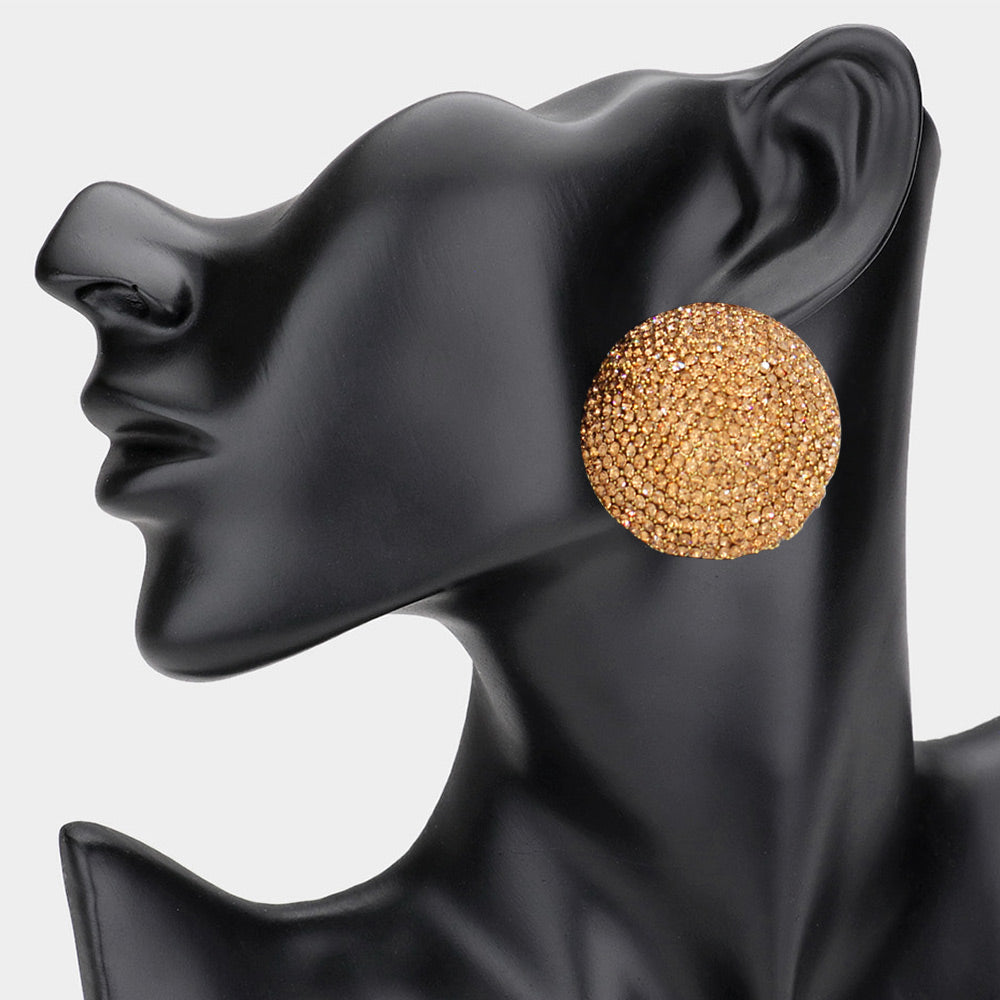 Rhinestone Pave Round Clip On Evening Earrings