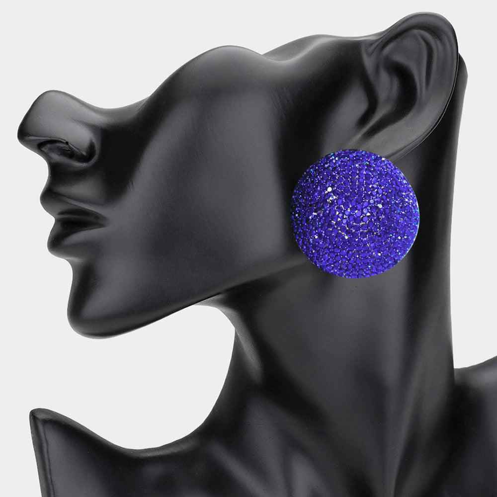 Rhinestone Pave Round Clip On Evening Earrings