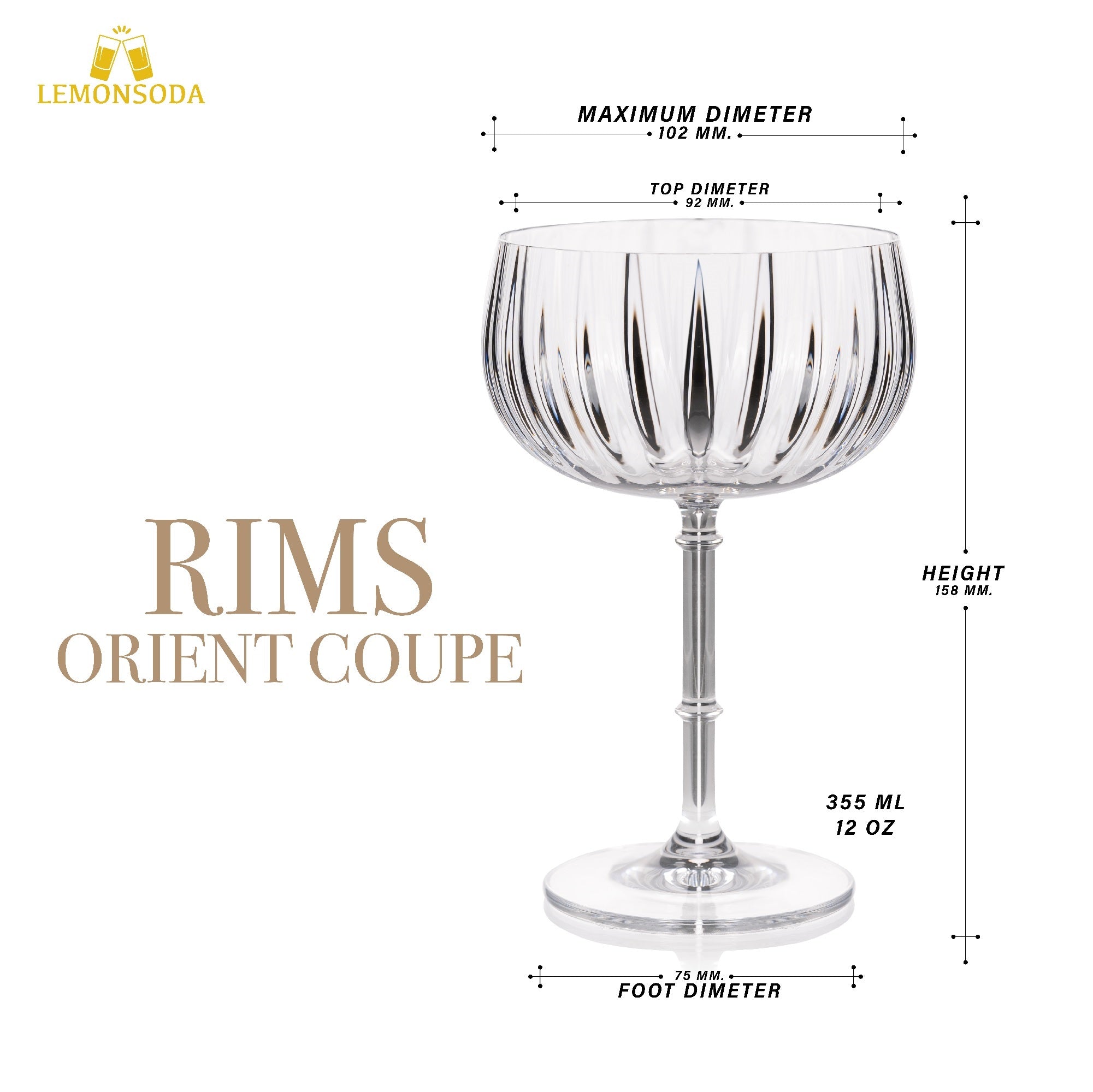 Rims Orient-coupe Wine Glasses - (355 Ml / 12 Fl. Oz.)
