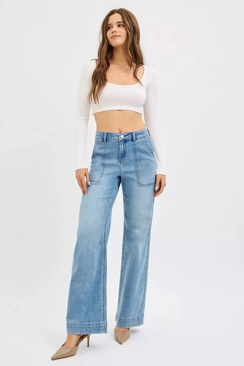 Risen Full Size High Rise Straight Leg Jeans With Front Pockets | Includes Plus Size