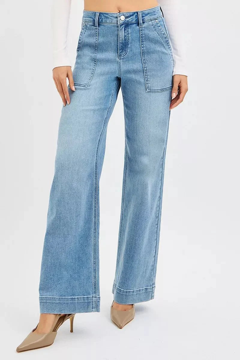Risen Full Size High Rise Straight Leg Jeans With Front Pockets | Includes Plus Size