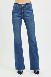 Risen Full Size Mid Rise Bootcut Frayed Waistband Hem Detail Jeans | Includes Plus Size