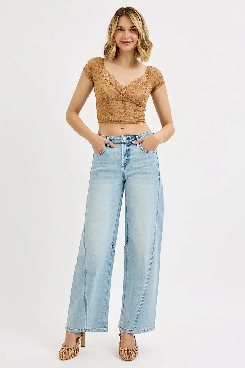 Risen Full Size Mid Rise Fit Barrel Jeans | Includes Plus Size