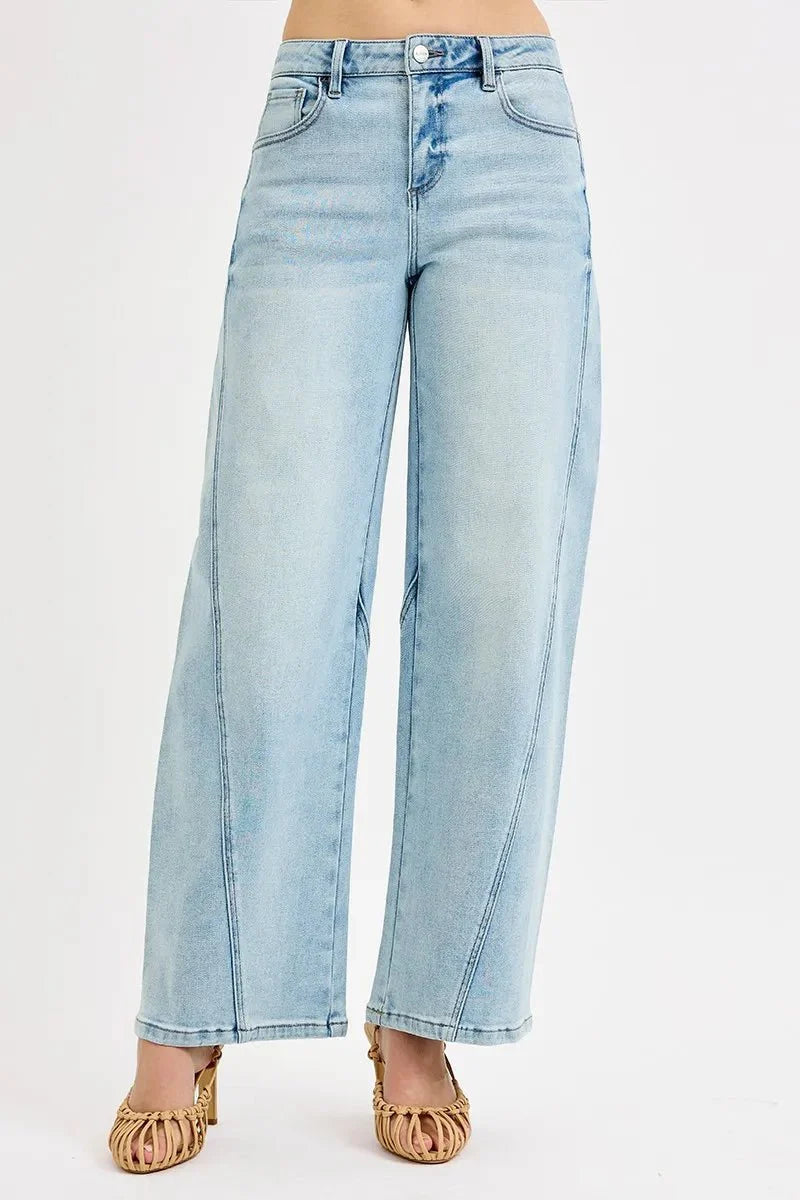 Risen Full Size Mid Rise Fit Barrel Jeans | Includes Plus Size