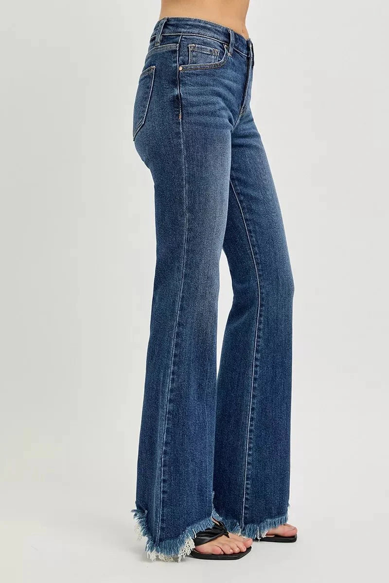 RISEN Full Size Mid Rise Flare Frayed Hem Jeans | Includes Plus Size