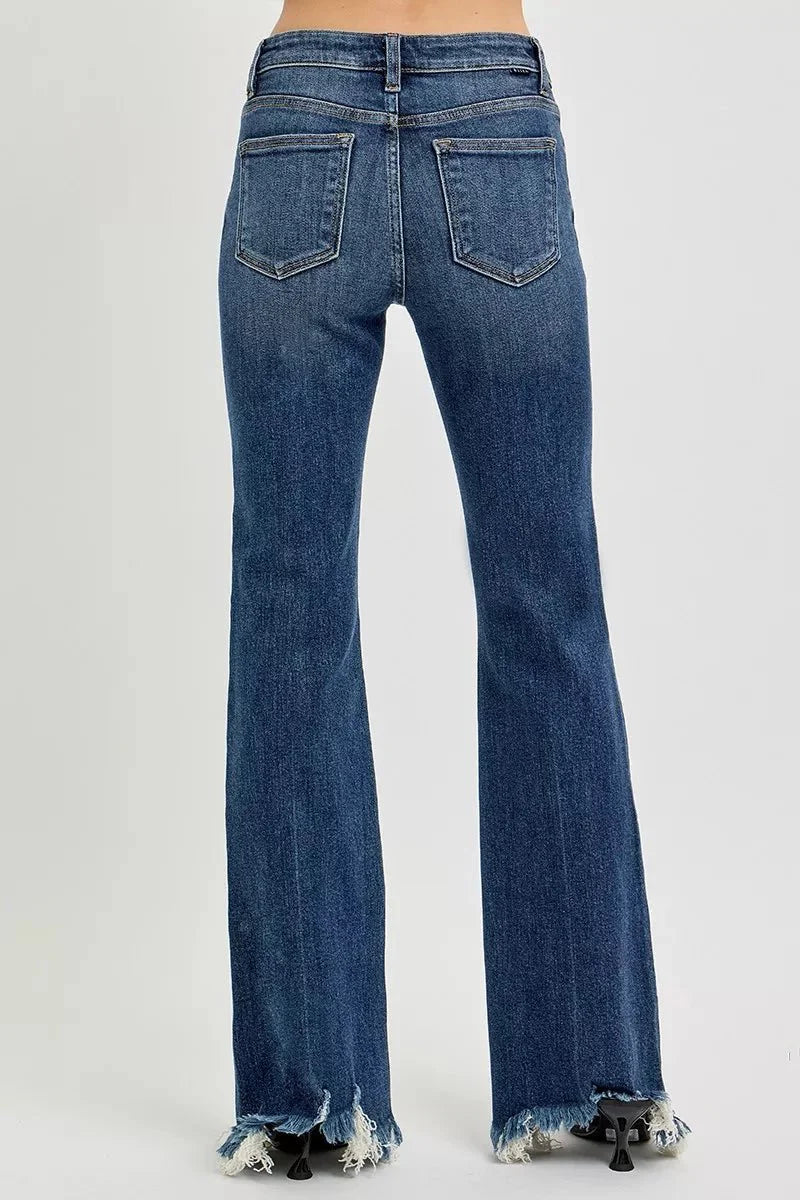 RISEN Full Size Mid Rise Flare Frayed Hem Jeans | Includes Plus Size