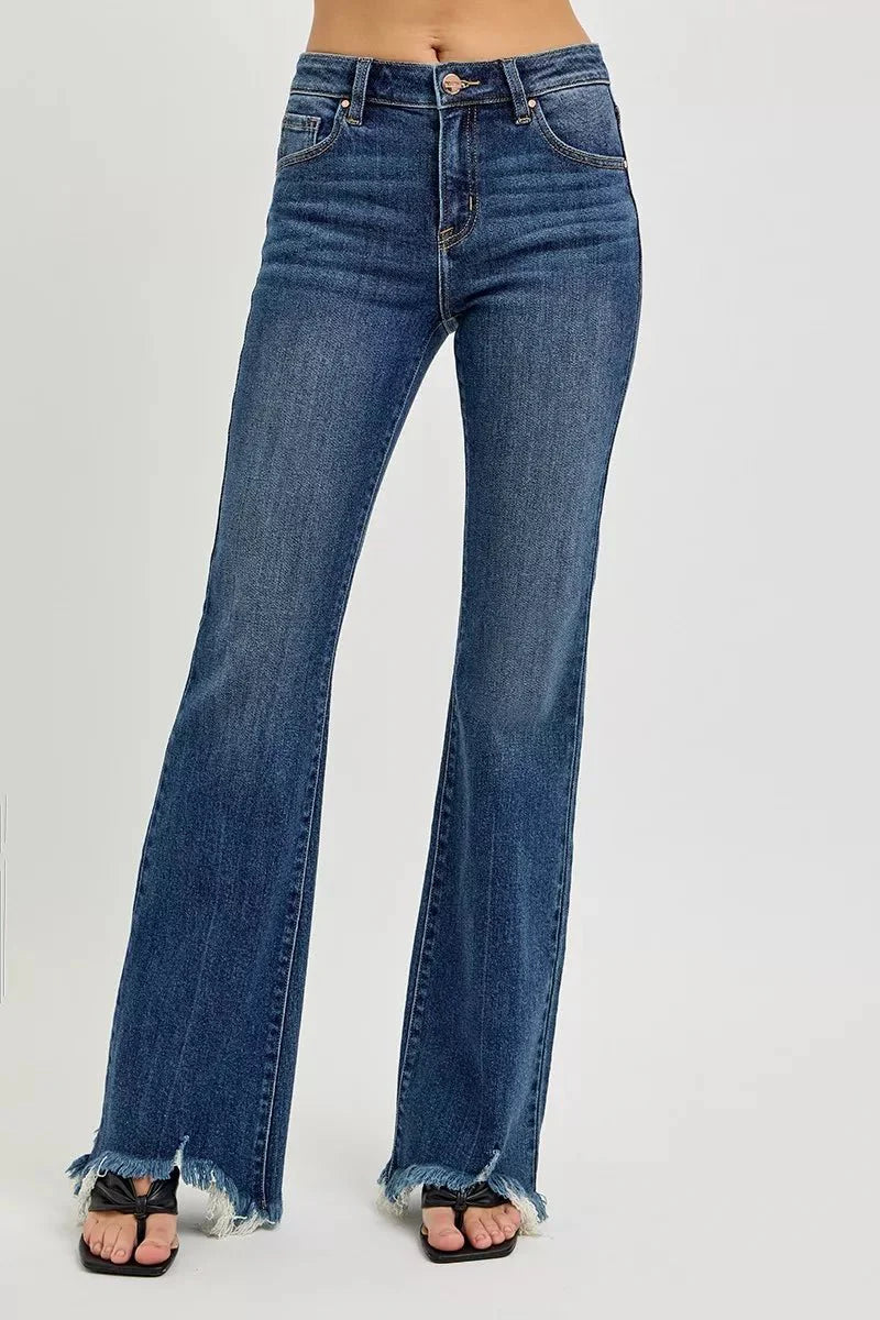 RISEN Full Size Mid Rise Flare Frayed Hem Jeans | Includes Plus Size