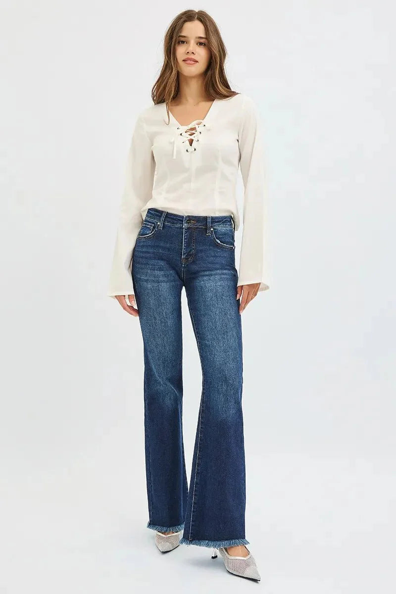 Risen Full Size Tummy Control Mid Rise Flare Jeans | Includes Plus Size