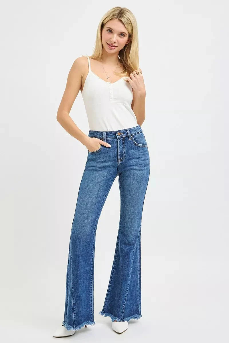Risen Mid Rise Flare Side Seam Detailing Jeans