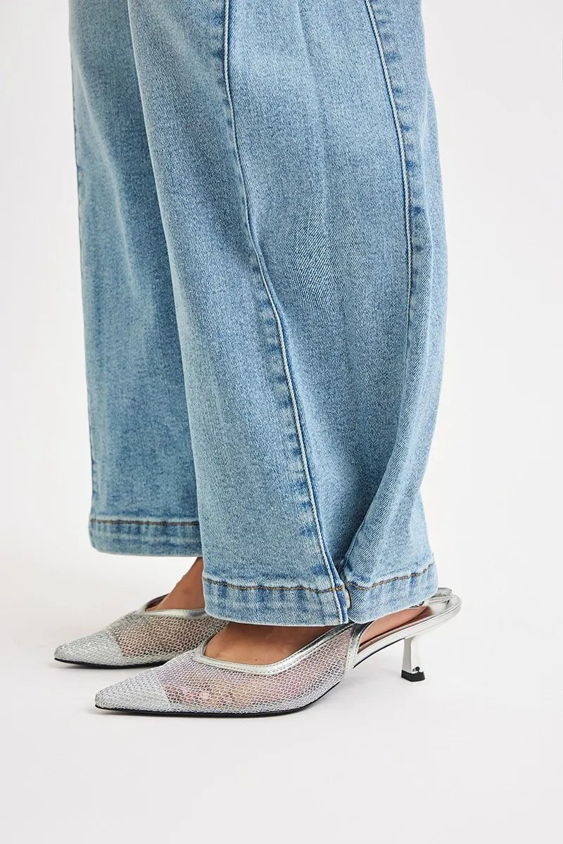 Risen Mid Rise Wide Barrel Transferable Leg Snap Jeans